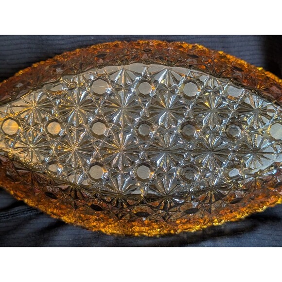 Vintage 12" long Fenton Amber DAISY & BUTTON Canoe Candy Trinket Dish 4.25" wide - Picture 8 of 8